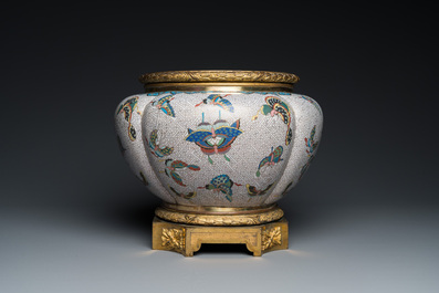 A Chinese cloisonn&eacute; '100 butterflies' jardini&egrave;re with gilt bronze mounts, 19th C.
