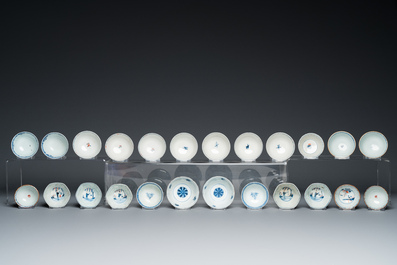 44 Chinese blue, white, famille rose and Imari-style cups and 62 saucers, Kangxi and later