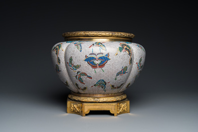 A Chinese cloisonn&eacute; '100 butterflies' jardini&egrave;re with gilt bronze mounts, 19th C.