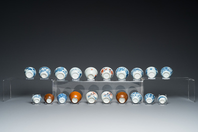 44 Chinese blue, white, famille rose and Imari-style cups and 62 saucers, Kangxi and later