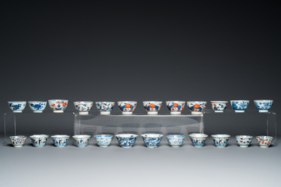 44 Chinese blue, white, famille rose and Imari-style cups and 62 saucers, Kangxi and later