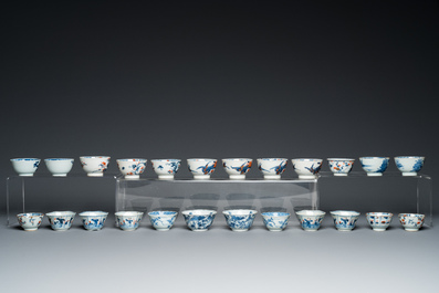 44 Chinese blue, white, famille rose and Imari-style cups and 62 saucers, Kangxi and later