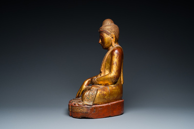 A large Burmese lacquered wood Buddha Shakyamuni, Konbaung, ca. 1850