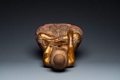 A large Burmese lacquered wood Buddha Shakyamuni, Konbaung, ca. 1850