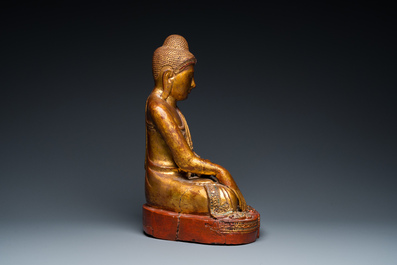 A large Burmese lacquered wood Buddha Shakyamuni, Konbaung, ca. 1850