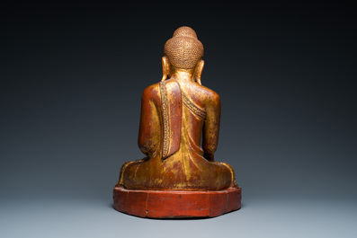 A large Burmese lacquered wood Buddha Shakyamuni, Konbaung, ca. 1850