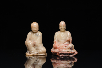 Two Chinese soapstone sculptures of Luohan, Qing