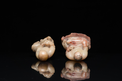 Two Chinese soapstone sculptures of Luohan, Qing