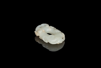 A Chinese 'twin chilong&rsquo; white jade circular pendant, Qing