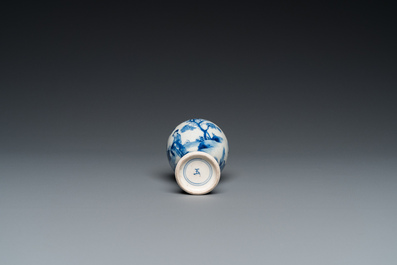 A fine Chinese blue and white soft paste miniature 'meiping' vase, Kangxi