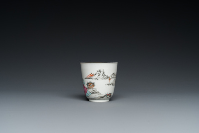 A Chinese famille rose 'erotical subject' cup and saucer, Yongzheng/Qianlong