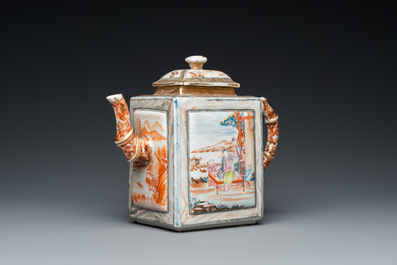 A large Chinese faux-bamboo 'mandarin' teapot and cover, Qianlong
