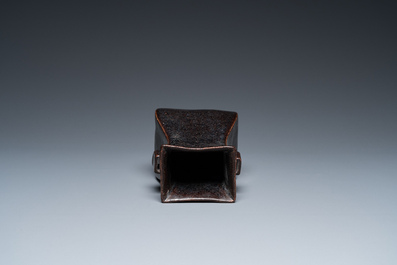 A Chinese monochrome dark aubergine-glazed 'fanghu' vase, probably Qianlong