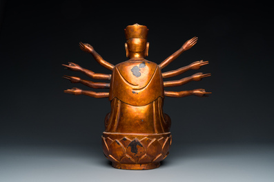 A South-Chinese or Vietnamese gilded wooden ten-armed Marichi, 19th C.