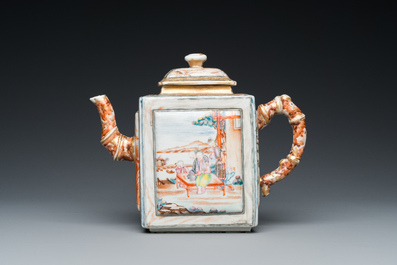 A large Chinese faux-bamboo 'mandarin' teapot and cover, Qianlong