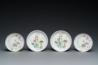 Vier Chinese famille rose schoteltjes, Daoguang en Guangxu merken en periode