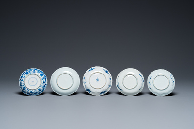 Ten Chinese blue and white cups and saucers, Kangxi