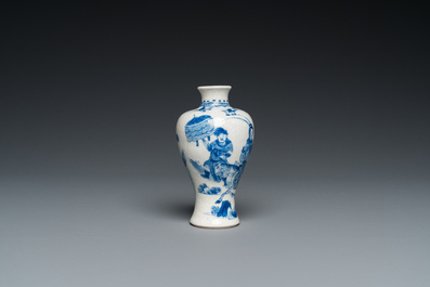 A fine Chinese blue and white soft paste miniature 'meiping' vase, Kangxi
