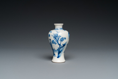 A fine Chinese blue and white soft paste miniature 'meiping' vase, Kangxi