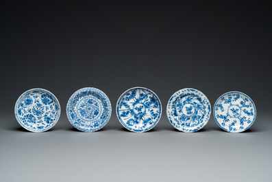 Ten Chinese blue and white cups and saucers, Kangxi