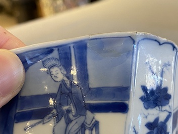 A Chinese square blue and white bowl, Chenghua mark, Kangxi