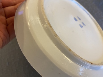 Three Chinese blue and white 'Bleu de Hue' bowls and two dishes for the Vietnamese market, 19th C.