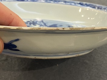 A Chinese blue and white 'ducks near a lotus pond' plate, Wanli