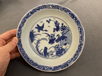 A Chinese blue and white 'ducks near a lotus pond' plate, Wanli