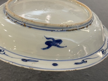 A Chinese blue and white 'ducks near a lotus pond' plate, Wanli