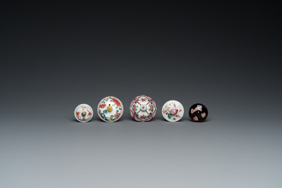 Five Chinese famille rose and Imari-style teapots and covers, Yongzheng/Qianlong