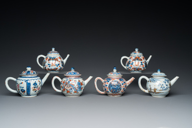 Six th&eacute;i&egrave;res en porcelaine de Chine en bleu et blanc, famille verte et de style Imari, Kangxi/Yongzheng
