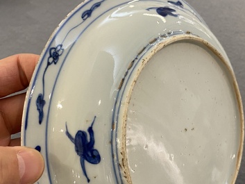 A Chinese blue and white 'ducks near a lotus pond' plate, Wanli