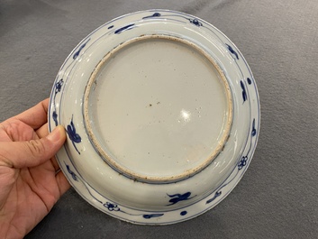 A Chinese blue and white 'ducks near a lotus pond' plate, Wanli
