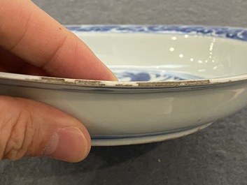 A Chinese blue and white 'ducks near a lotus pond' plate, Wanli