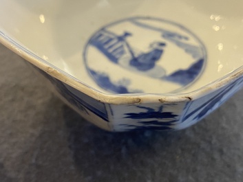 A Chinese square blue and white bowl, Chenghua mark, Kangxi