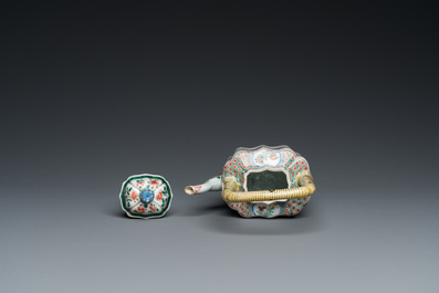 A Chinese famille verte teapot and cover, Kangxi
