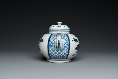 A large Chinese blue and white 'antiquities' teapot and cover, Kangxi