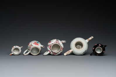 Five Chinese famille rose and Imari-style teapots and covers, Yongzheng/Qianlong
