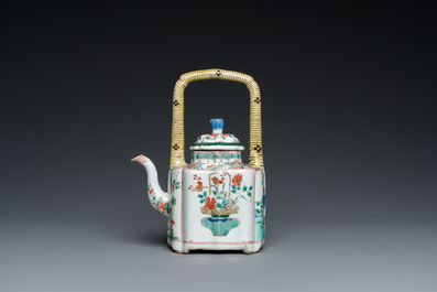 A Chinese famille verte teapot and cover, Kangxi