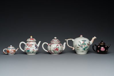 Five Chinese famille rose and Imari-style teapots and covers, Yongzheng/Qianlong