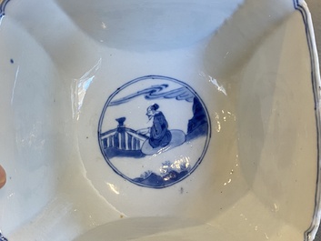A Chinese square blue and white bowl, Chenghua mark, Kangxi