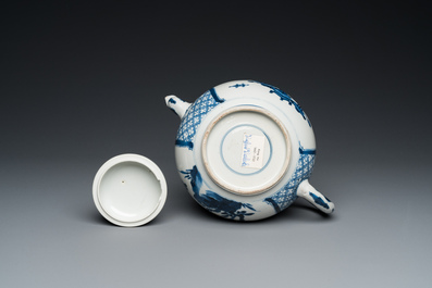 A large Chinese blue and white 'antiquities' teapot and cover, Kangxi
