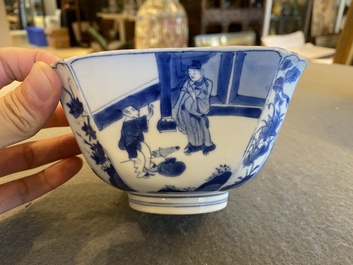 A Chinese square blue and white bowl, Chenghua mark, Kangxi