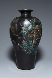 A very large Chinese Fuzhou or Foochow lacquer vase on stand, ca. 1950