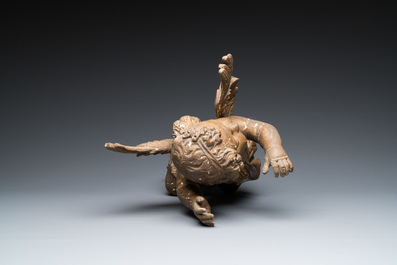 A pair of gilded wooden winged cherubs, probably Flanders, 1st half 18th C.