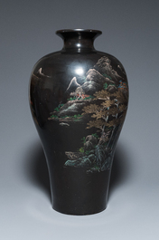 A very large Chinese Fuzhou or Foochow lacquer vase on stand, ca. 1950