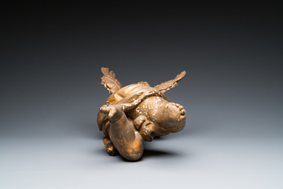 A pair of gilded wooden winged cherubs, probably Flanders, 1st half 18th C.