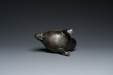 A Chinese bronze 'three-legged toad' censer, Ming