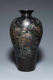 A very large Chinese Fuzhou or Foochow lacquer vase on stand, ca. 1950