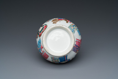 A Chinese famille rose '18 Luohans' bottle vase, 19th C.